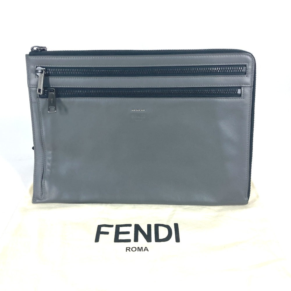 FENDI Clutch bag 7M0237 leather gray Zip mens Used