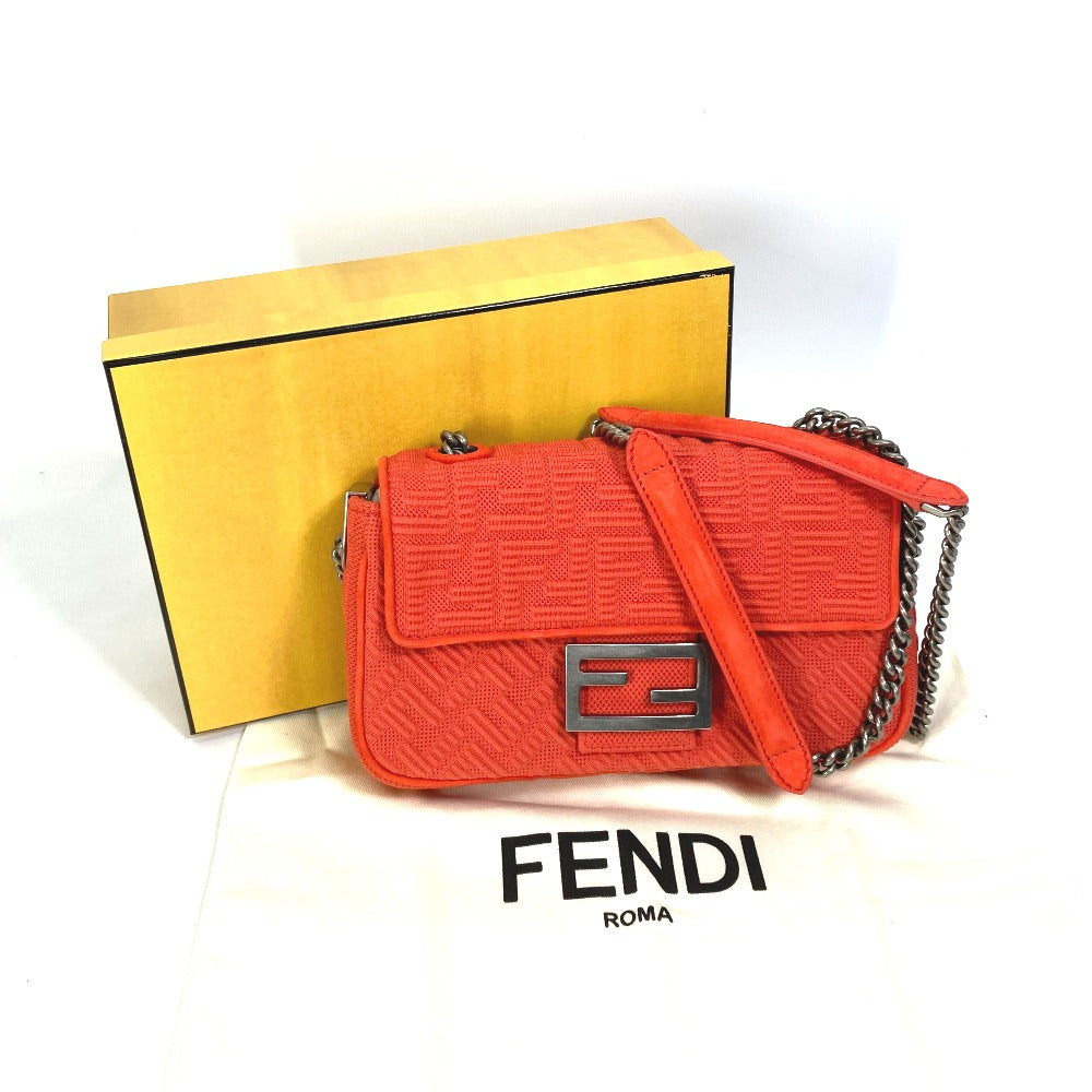 FENDI Shoulder Bag 8BR793 Canvas / leather Red Baguette Chain Midi Women Used