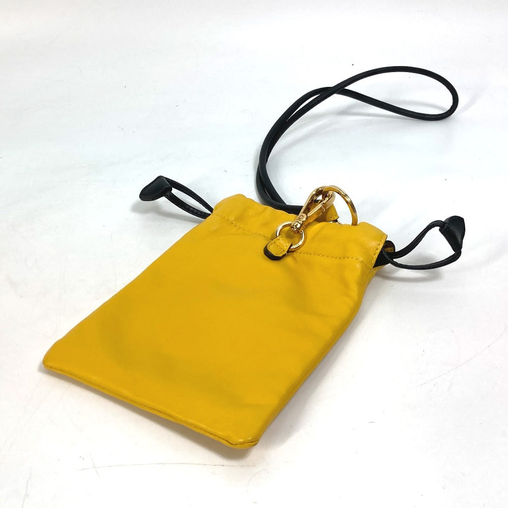 FENDI Pouch 7AR898 leather yellow Phone holder Phone pouch logo unisex(Unisex) Used