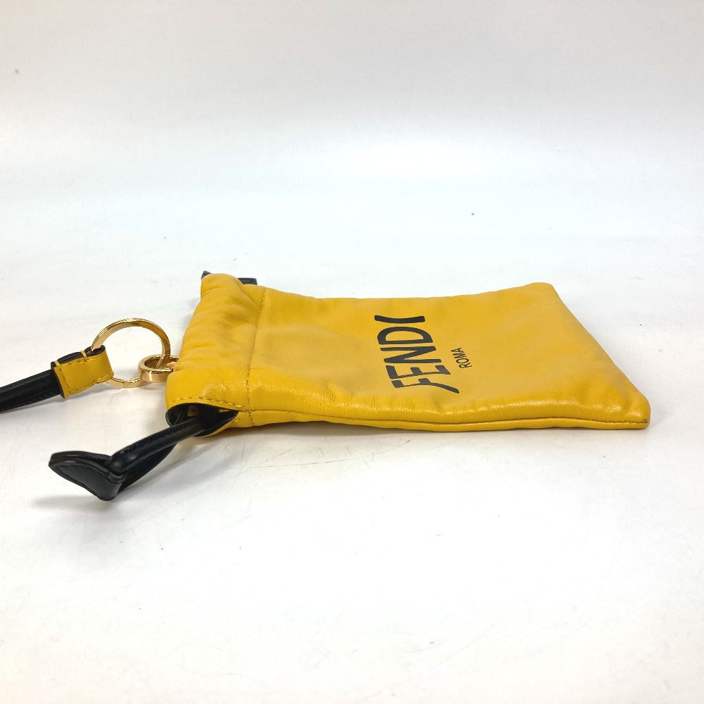 FENDI Pouch 7AR898 leather yellow Phone holder Phone pouch logo unisex(Unisex) Used