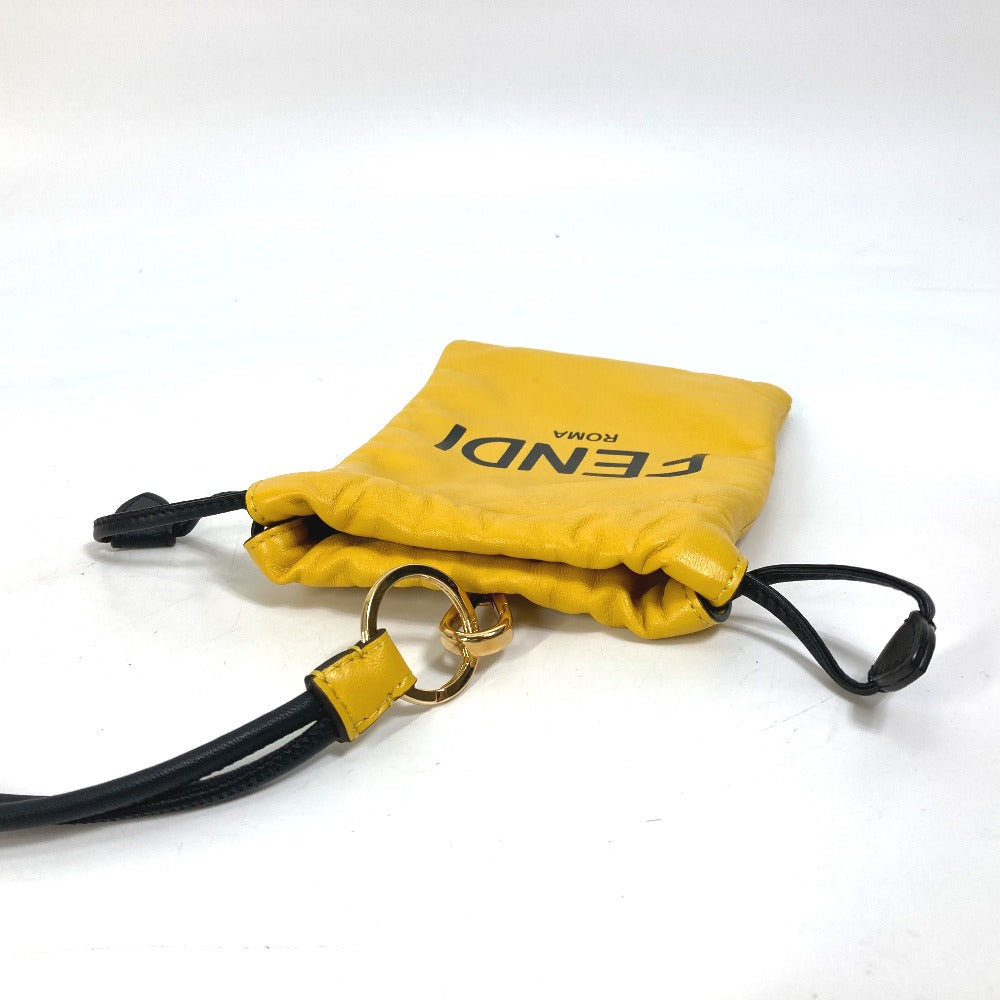 FENDI Pouch 7AR898 leather yellow Phone holder Phone pouch logo unisex(Unisex) Used