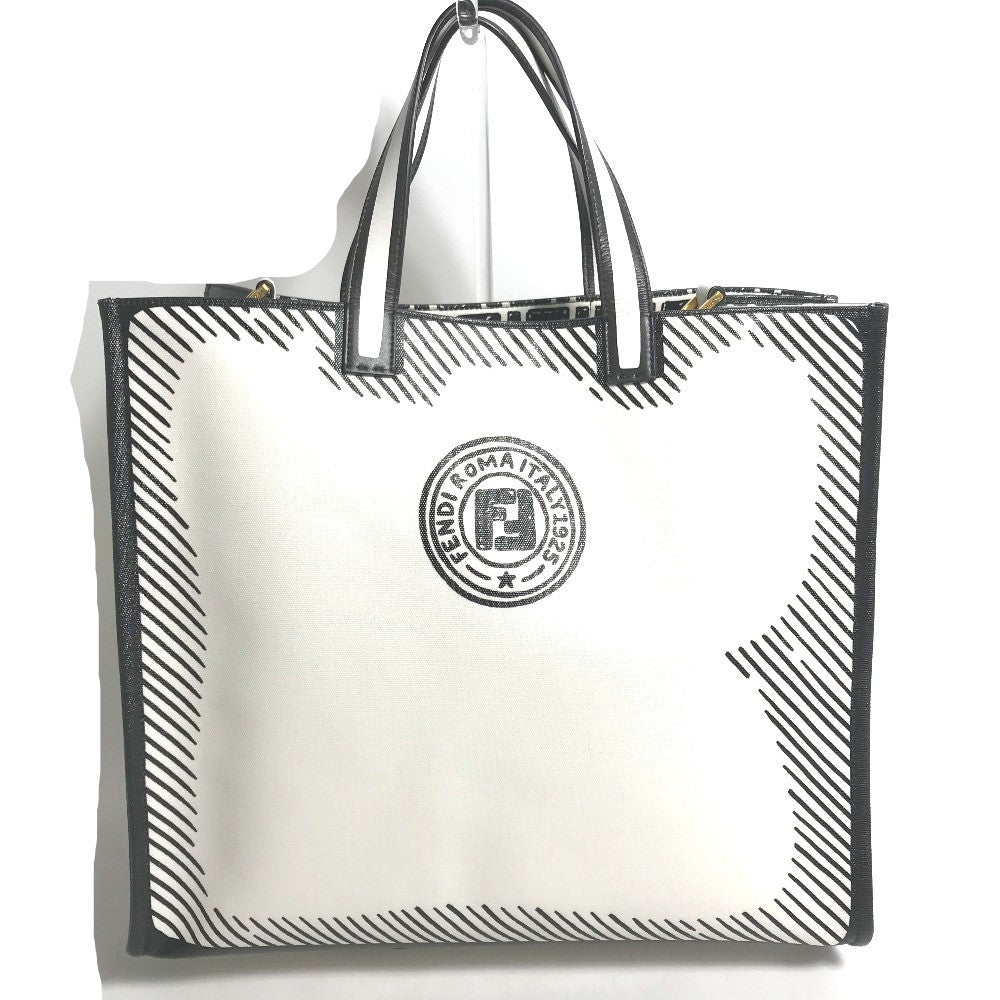 FENDI Tote Bag 8BH357 Coated canvas white Joshua Vides Collaboration Shopper bag mens Used