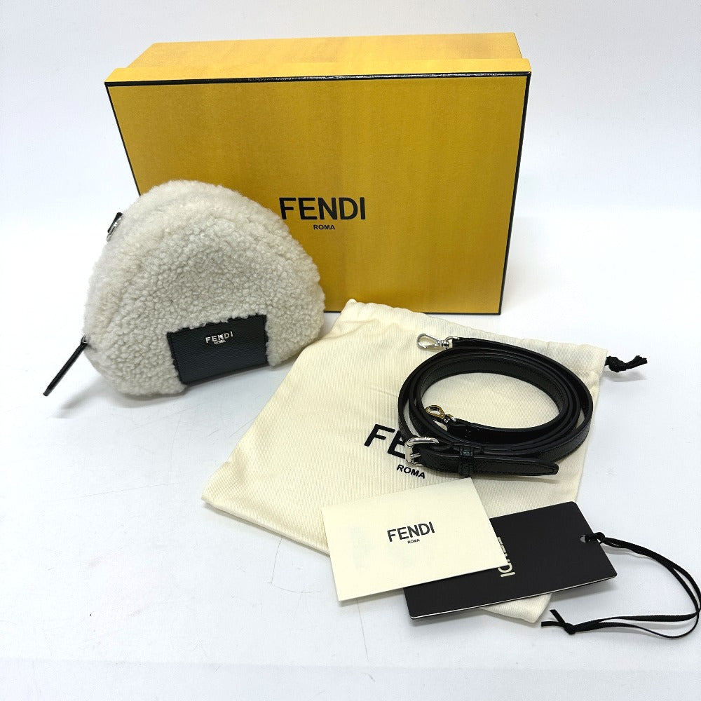 FENDI Shoulder Bag 7AS240 Sheepskin white Onigiri Bag Women Used