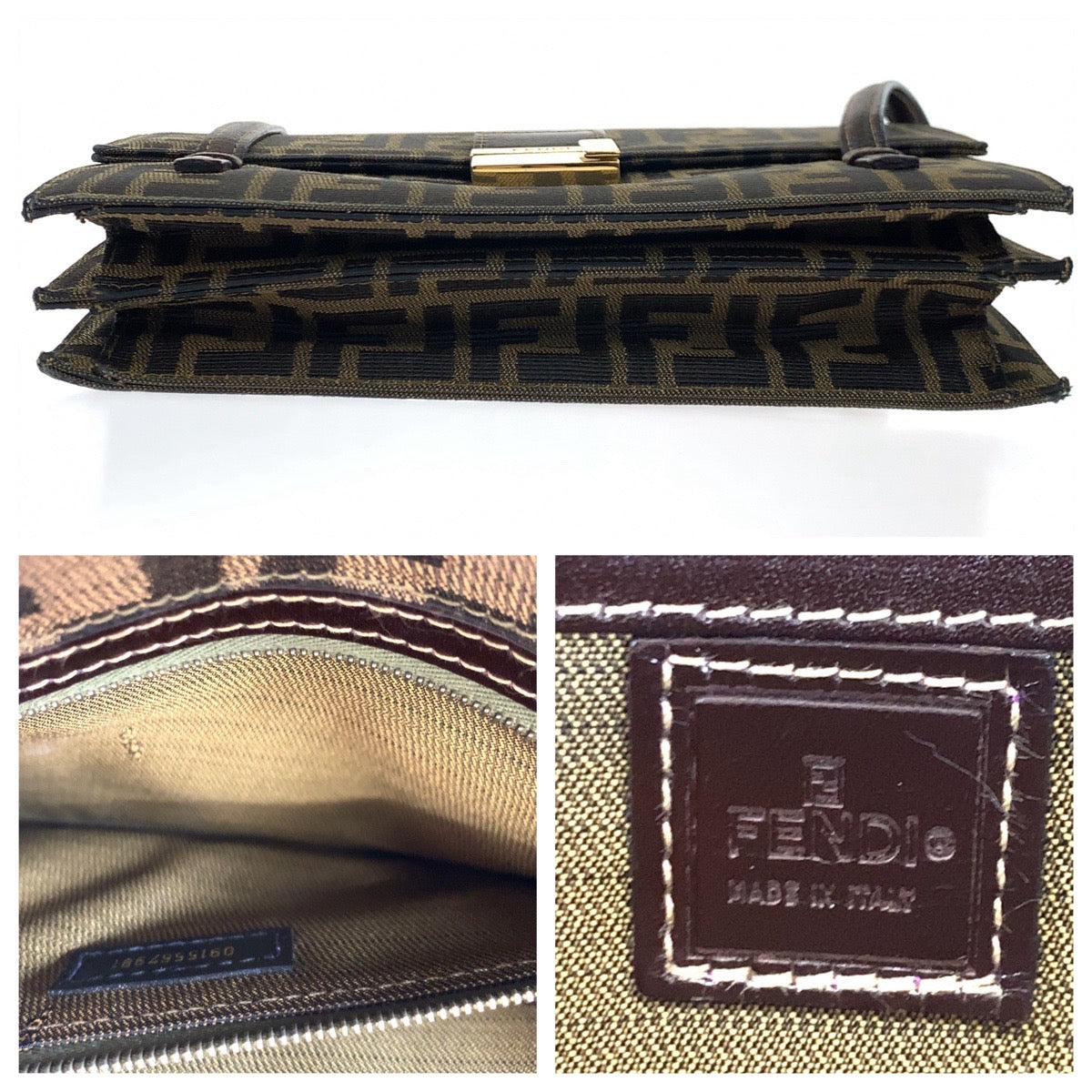 FENDI Shoulder Bag canvas Brown Gold Metal Shoulder Bag Handbag Zucca Pattern Women Used
