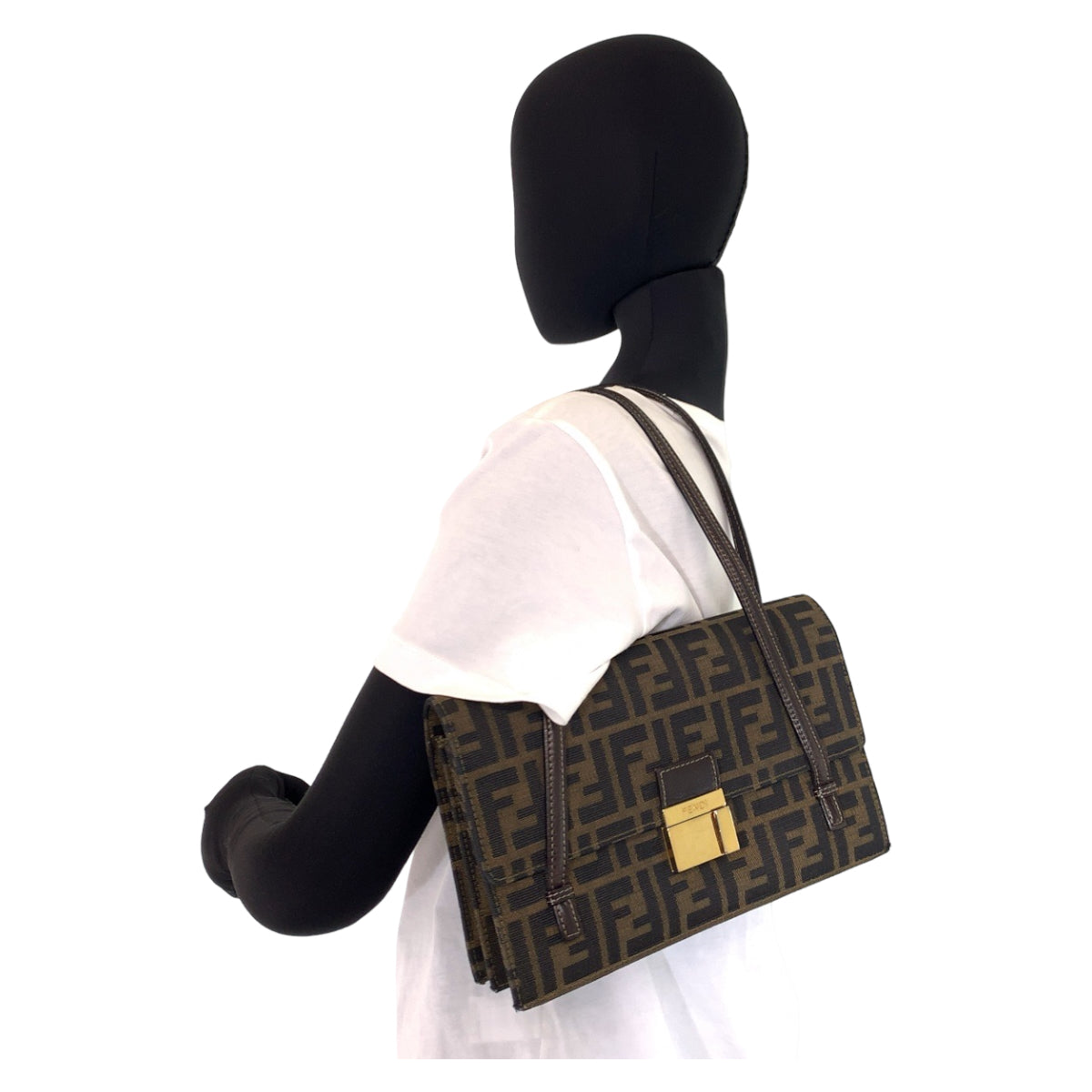 FENDI Shoulder Bag canvas Brown Gold Metal Shoulder Bag Handbag Zucca Pattern Women Used