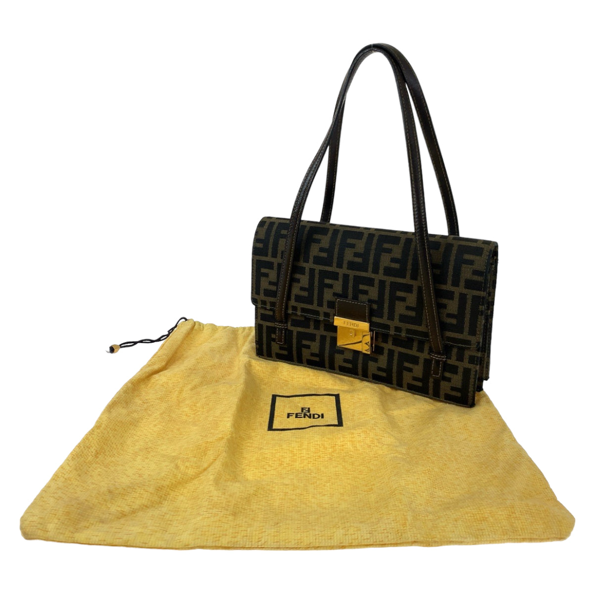 FENDI Shoulder Bag canvas Brown Gold Metal Shoulder Bag Handbag Zucca Pattern Women Used