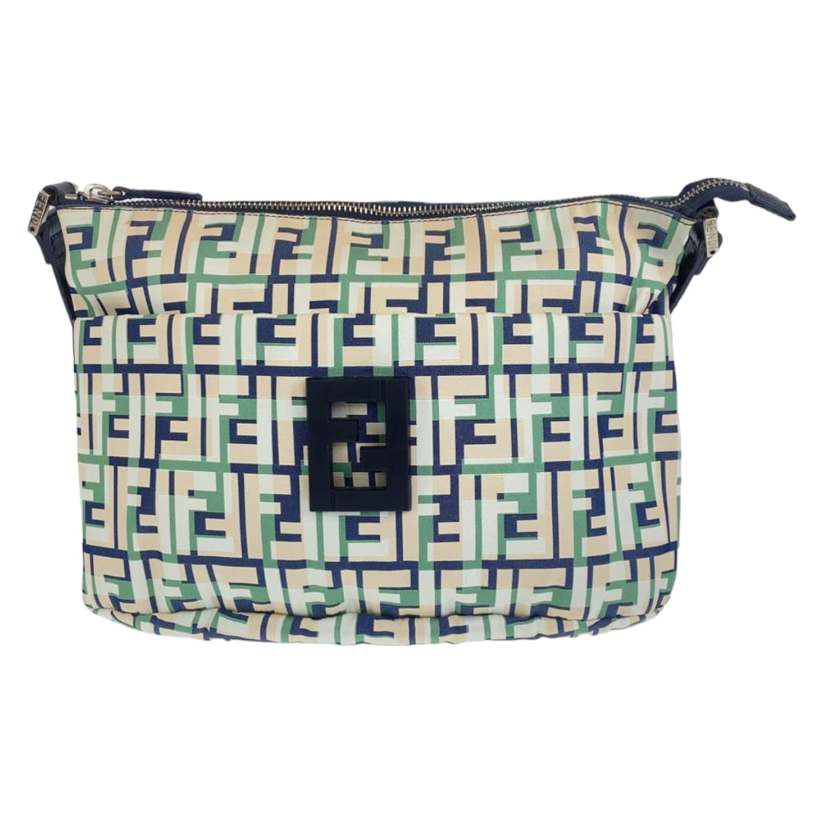 FENDI Shoulder Bag canvas Green Pink Navy Crossbody Shoulder Bag Messenger Bag Zucca Pattern FF logo Women Used