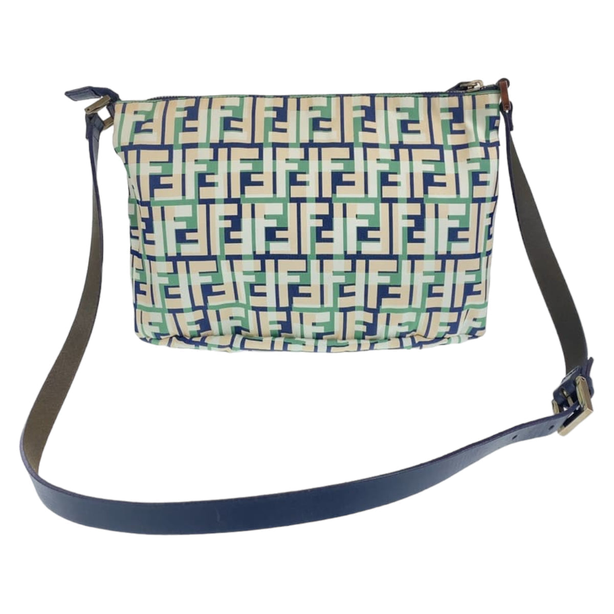 FENDI Shoulder Bag canvas Green Pink Navy Crossbody Shoulder Bag Messenger Bag Zucca Pattern FF logo Women Used