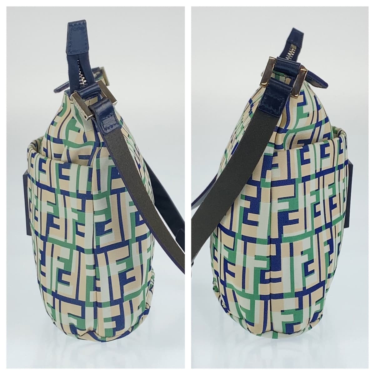 FENDI Shoulder Bag canvas Green Pink Navy Crossbody Shoulder Bag Messenger Bag Zucca Pattern FF logo Women Used