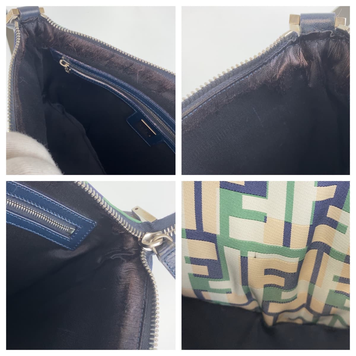 FENDI Shoulder Bag canvas Green Pink Navy Crossbody Shoulder Bag Messenger Bag Zucca Pattern FF logo Women Used