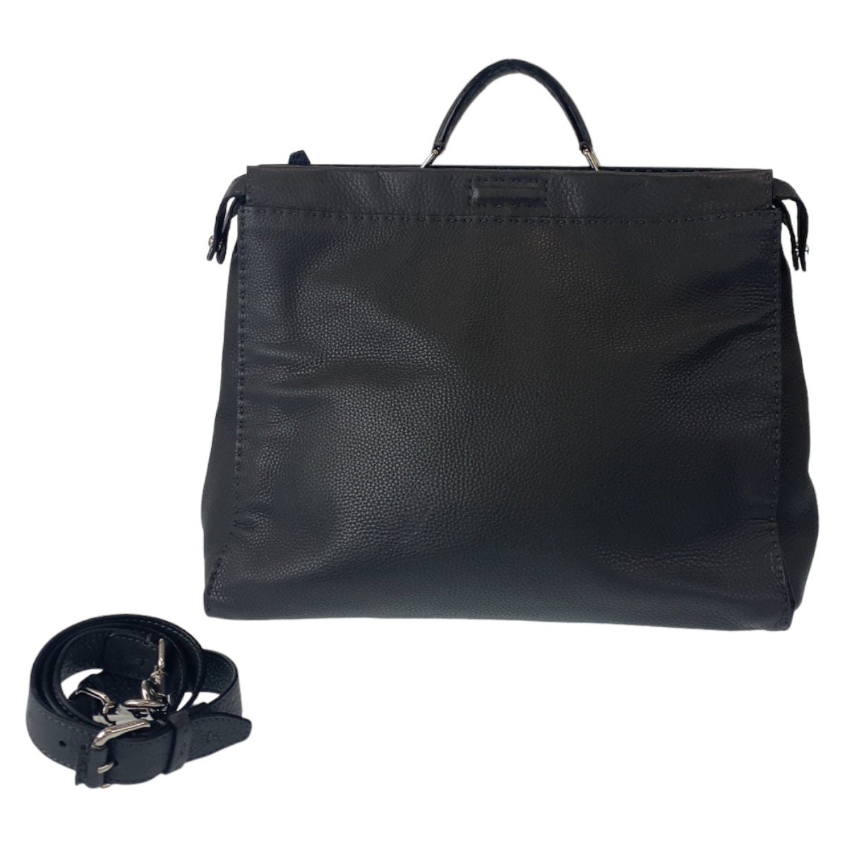 FENDI Business bag leather Grey SilverMetal Business Bag A4 Compatible Shoulder Bag Celeria Peekaboo mens Used