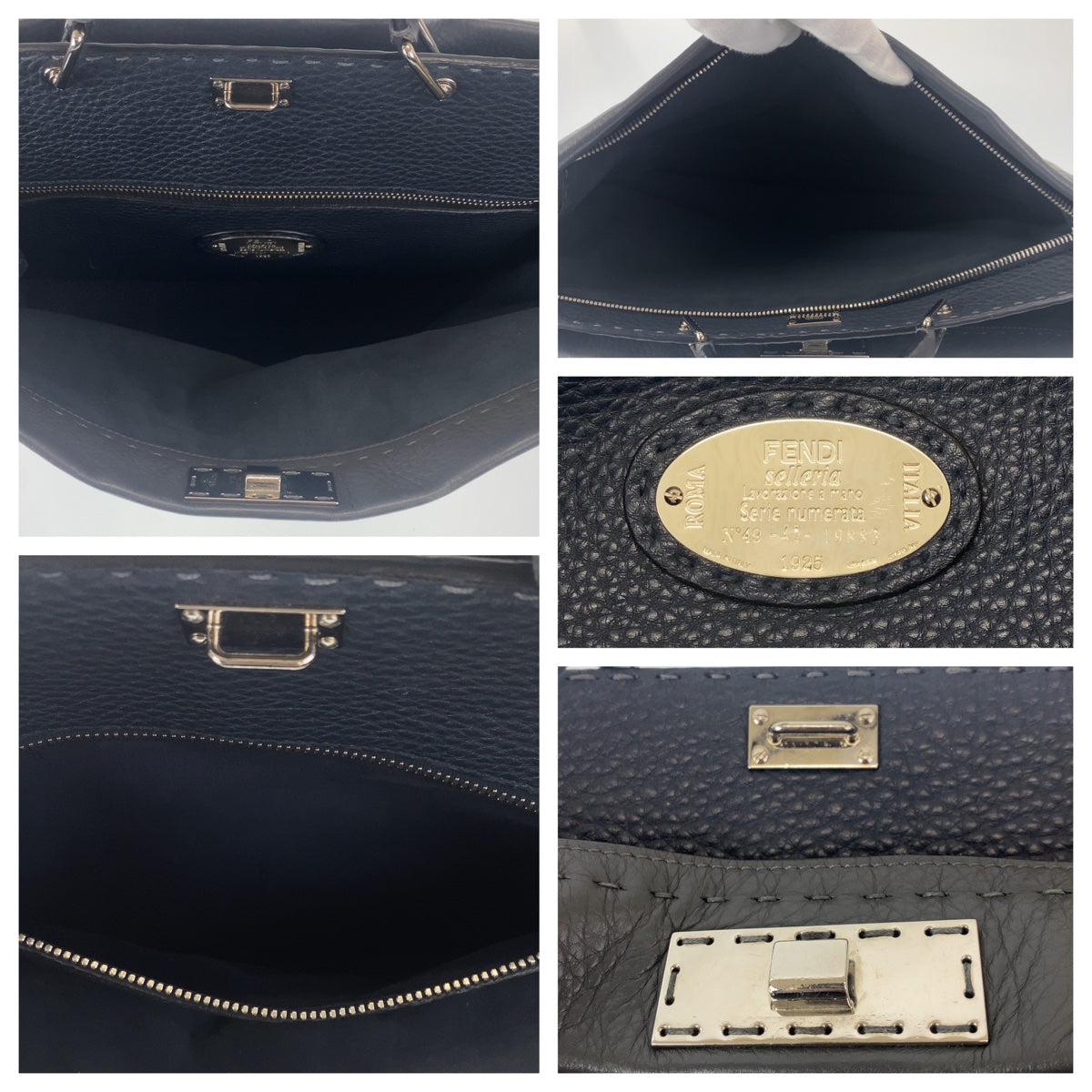 FENDI Business bag leather Grey SilverMetal Business Bag A4 Compatible Shoulder Bag Celeria Peekaboo mens Used