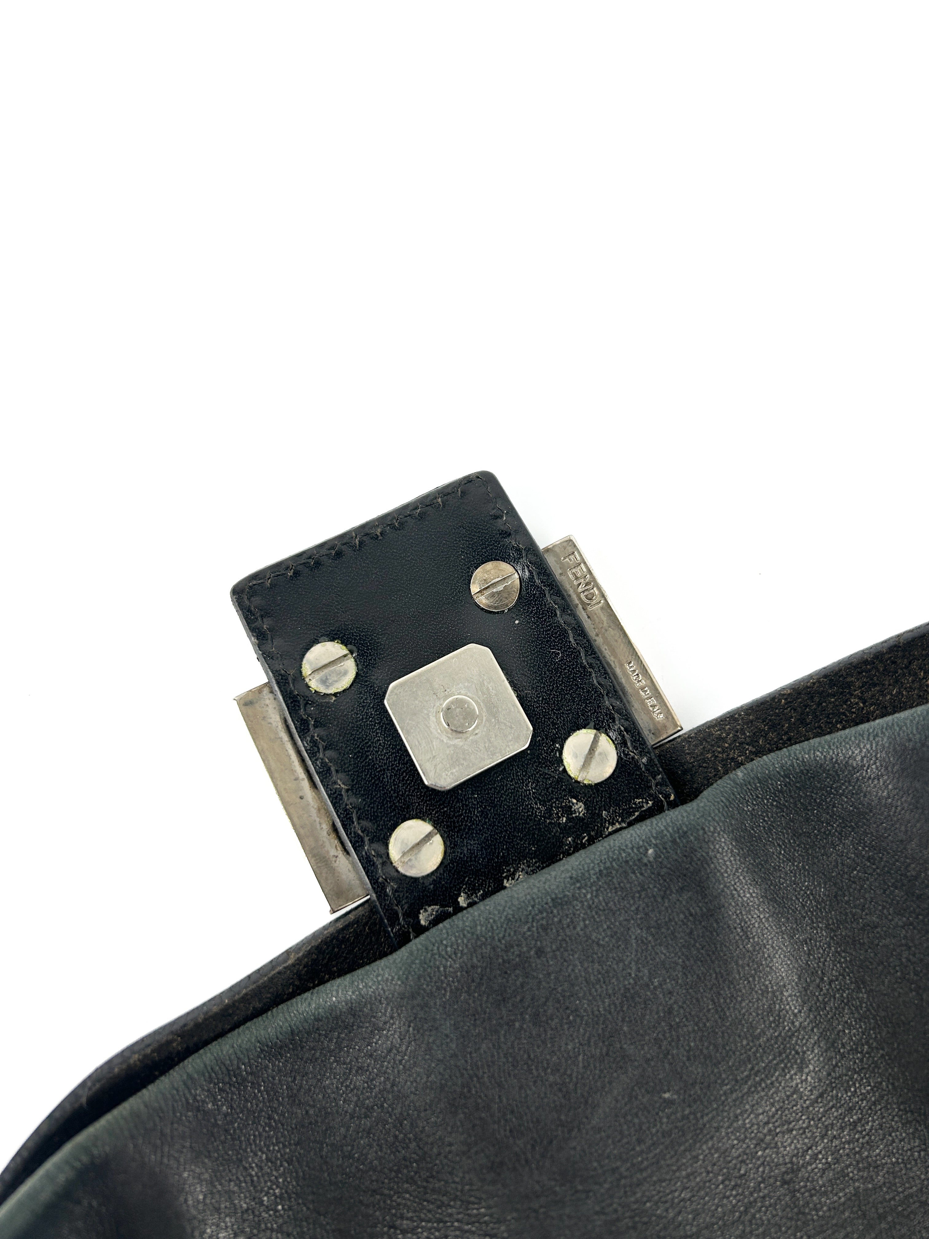Vintage Fendi Black Leather Baguette Shoulder Bag