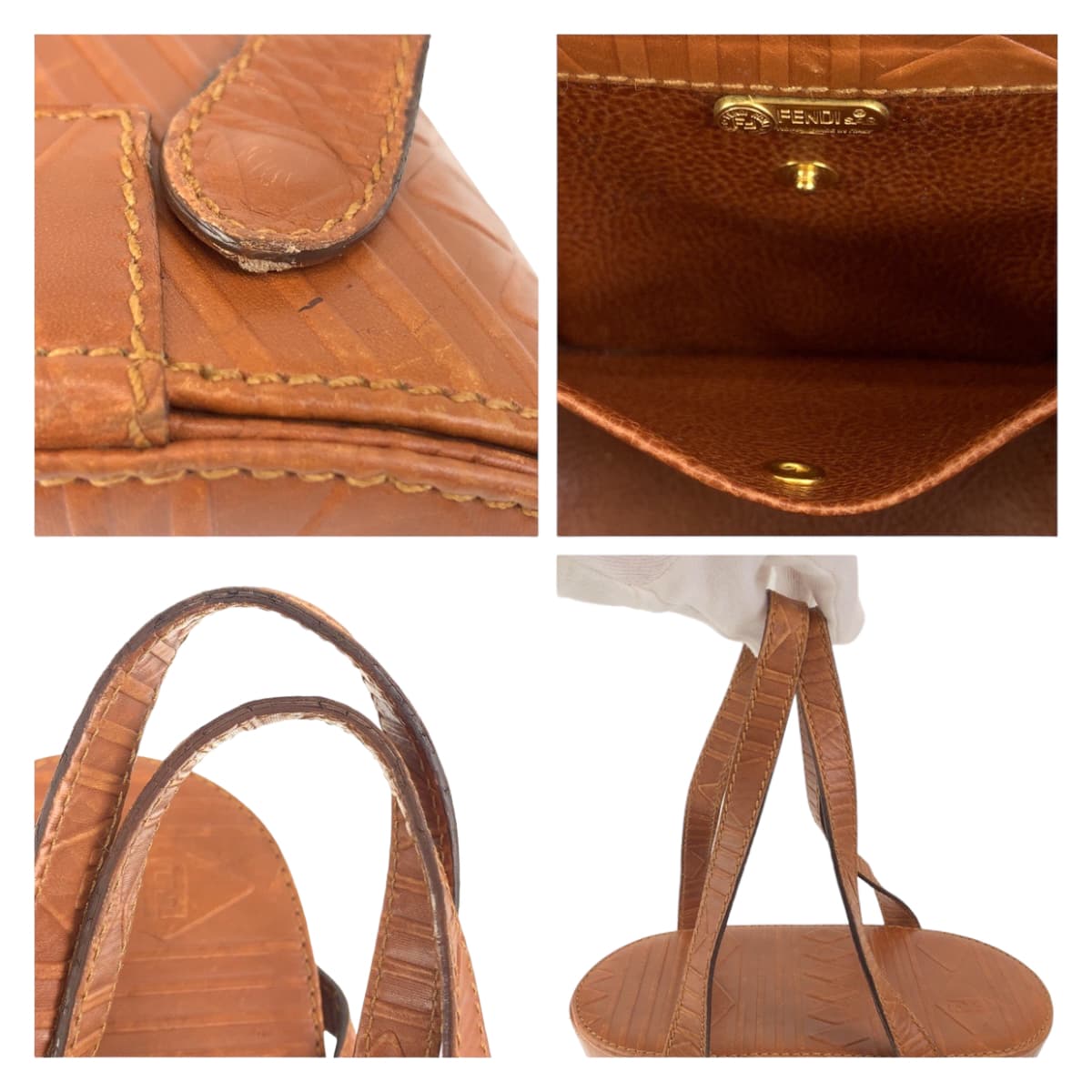 FENDI Handbag Patent leather Camel brown Handbag bucket bag Carving Women Used