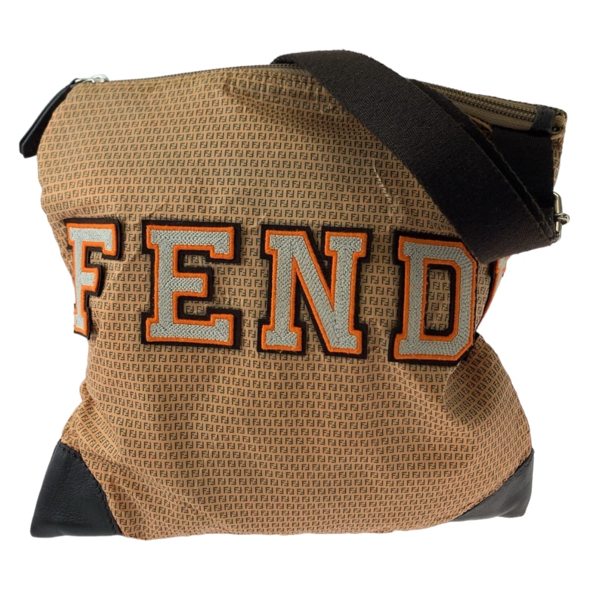 FENDI Shoulder Bag 8BTI84 Nylon Brown Orange SilverMetal Shoulder Bag Crossbody Pochette ZucchinoPattern Women Used