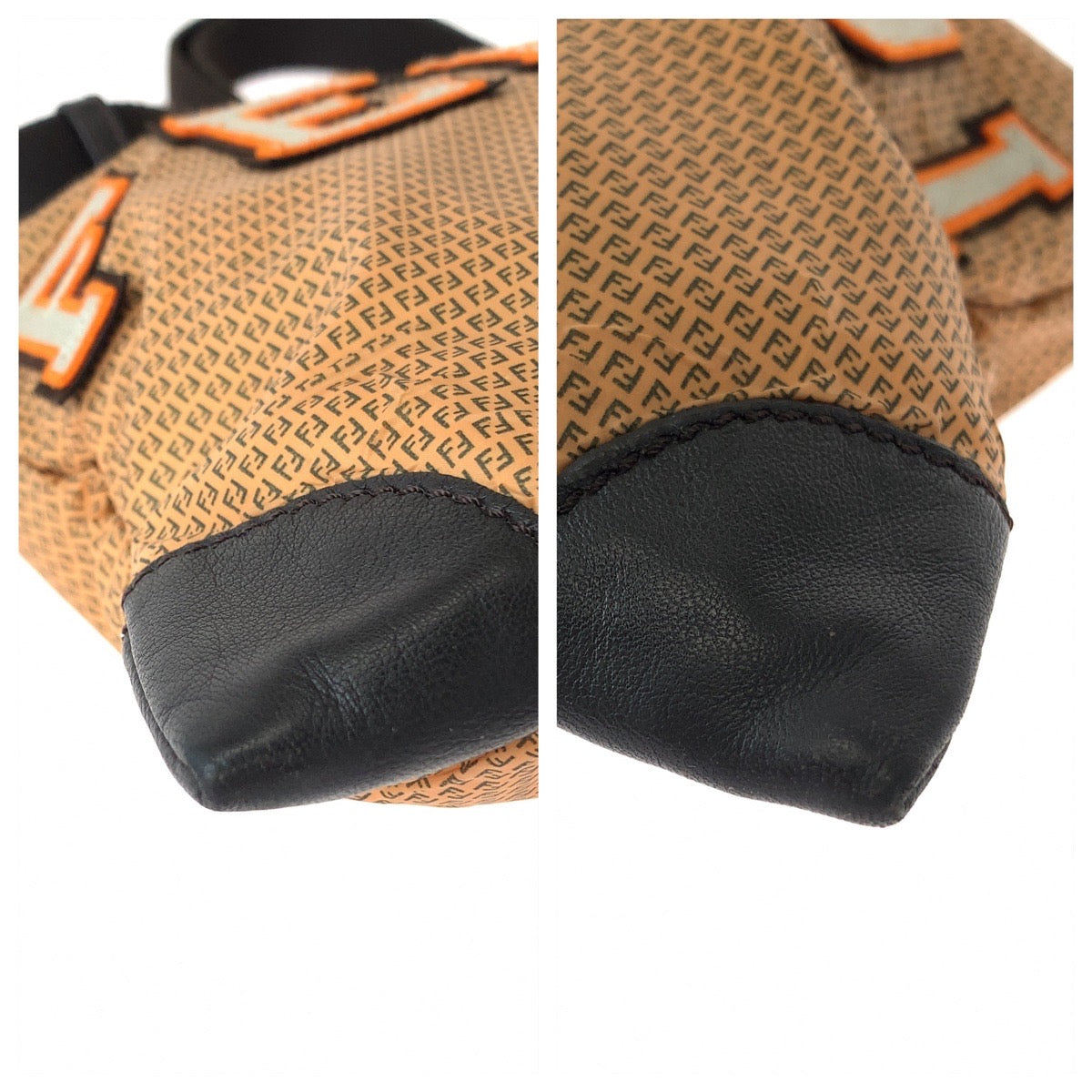 FENDI Shoulder Bag 8BTI84 Nylon Brown Orange SilverMetal Shoulder Bag Crossbody Pochette ZucchinoPattern Women Used