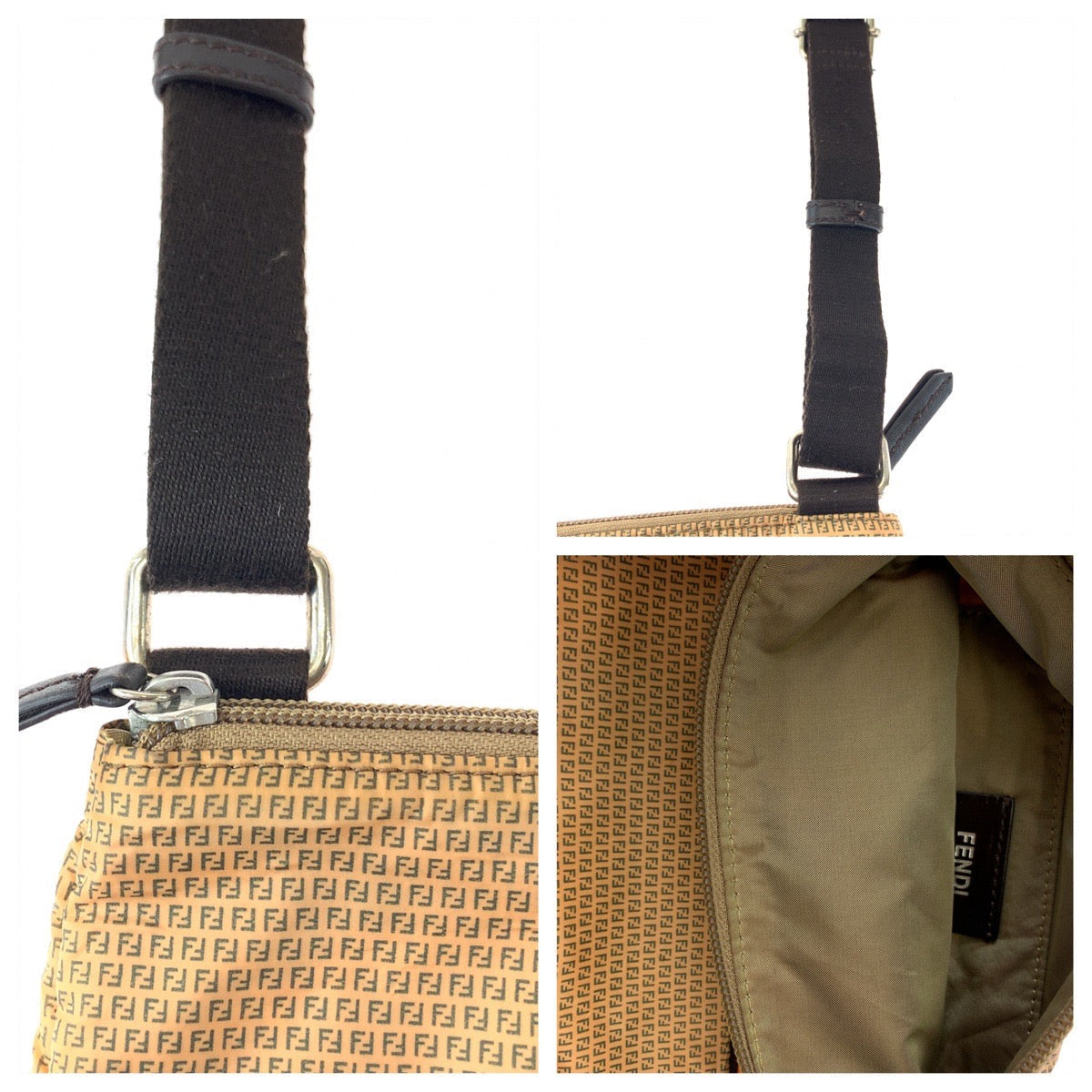 FENDI Shoulder Bag 8BTI84 Nylon Brown Orange SilverMetal Shoulder Bag Crossbody Pochette ZucchinoPattern Women Used
