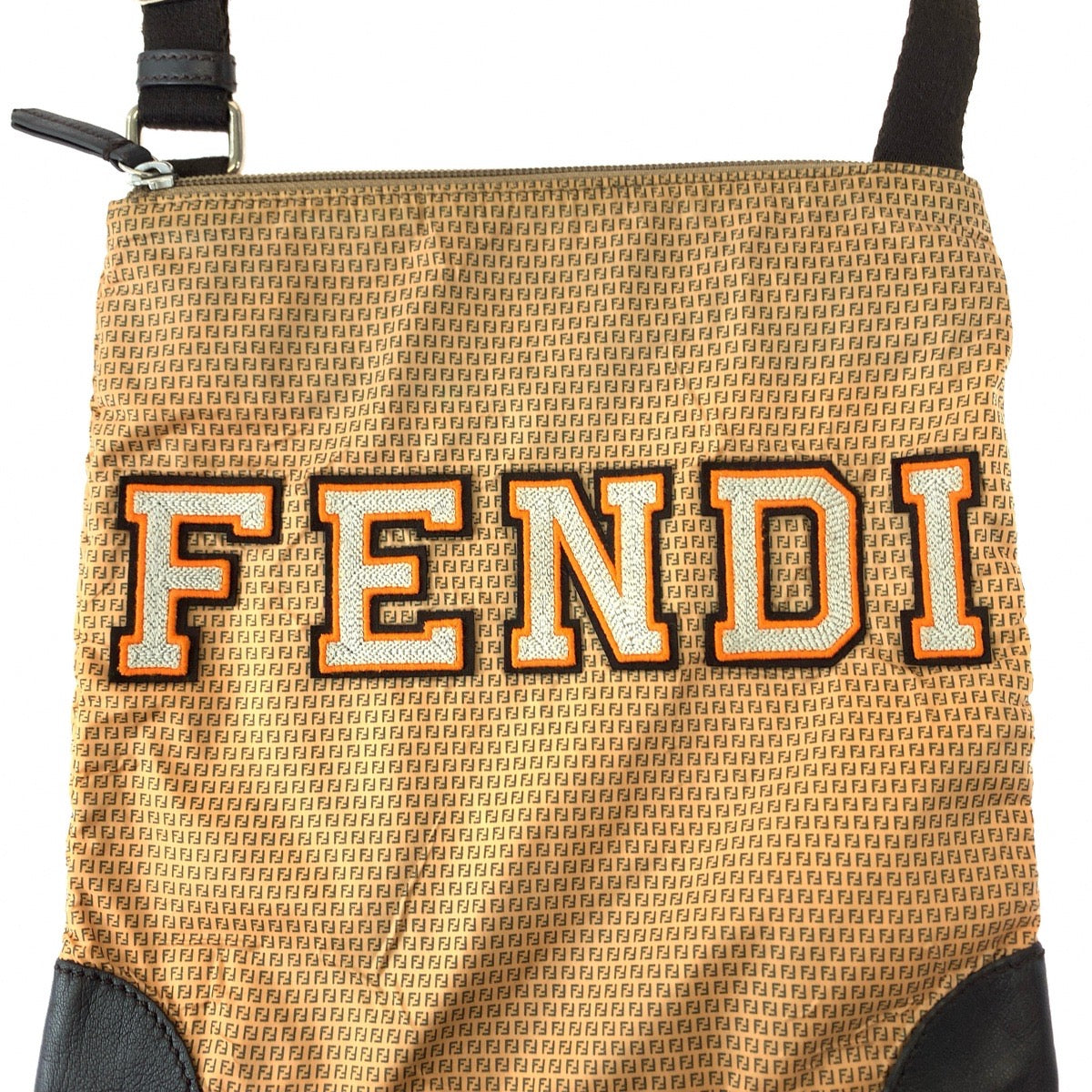 FENDI Shoulder Bag 8BTI84 Nylon Brown Orange SilverMetal Shoulder Bag Crossbody Pochette ZucchinoPattern Women Used