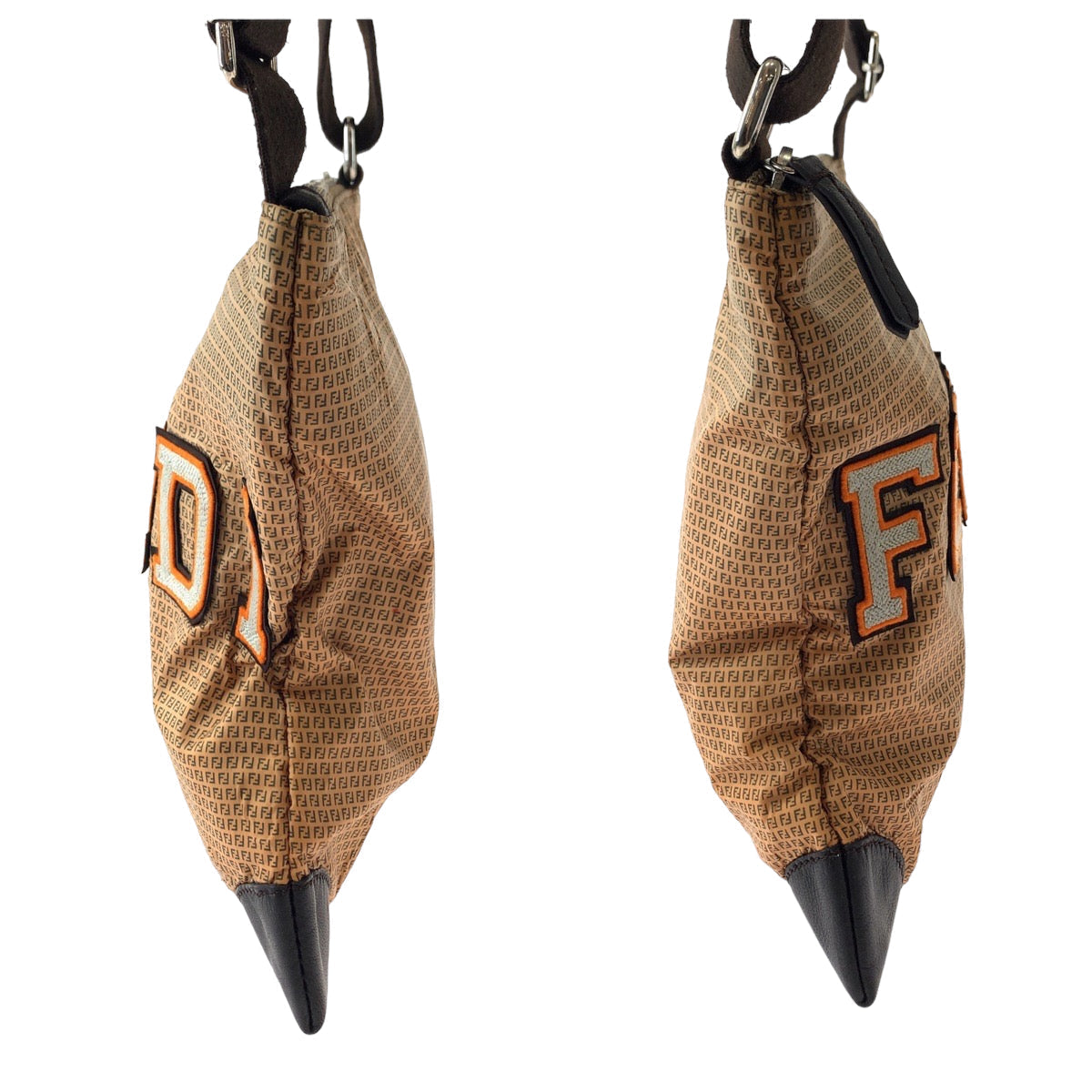 FENDI Shoulder Bag 8BTI84 Nylon Brown Orange SilverMetal Shoulder Bag Crossbody Pochette ZucchinoPattern Women Used