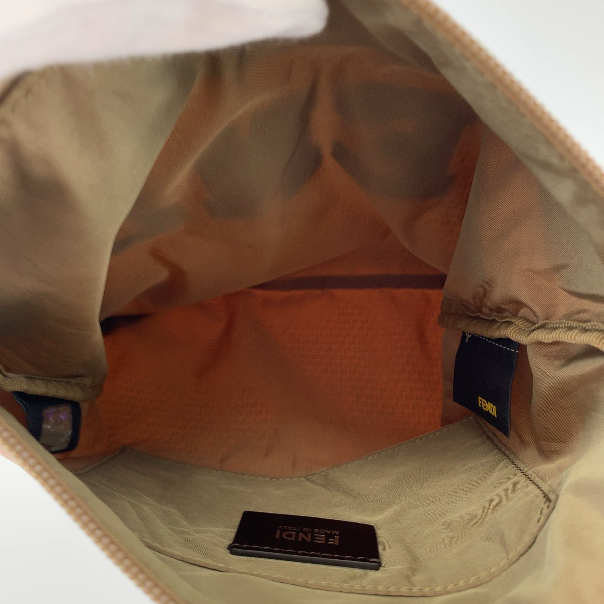 FENDI Shoulder Bag 8BTI84 Nylon Brown Orange SilverMetal Shoulder Bag Crossbody Pochette ZucchinoPattern Women Used
