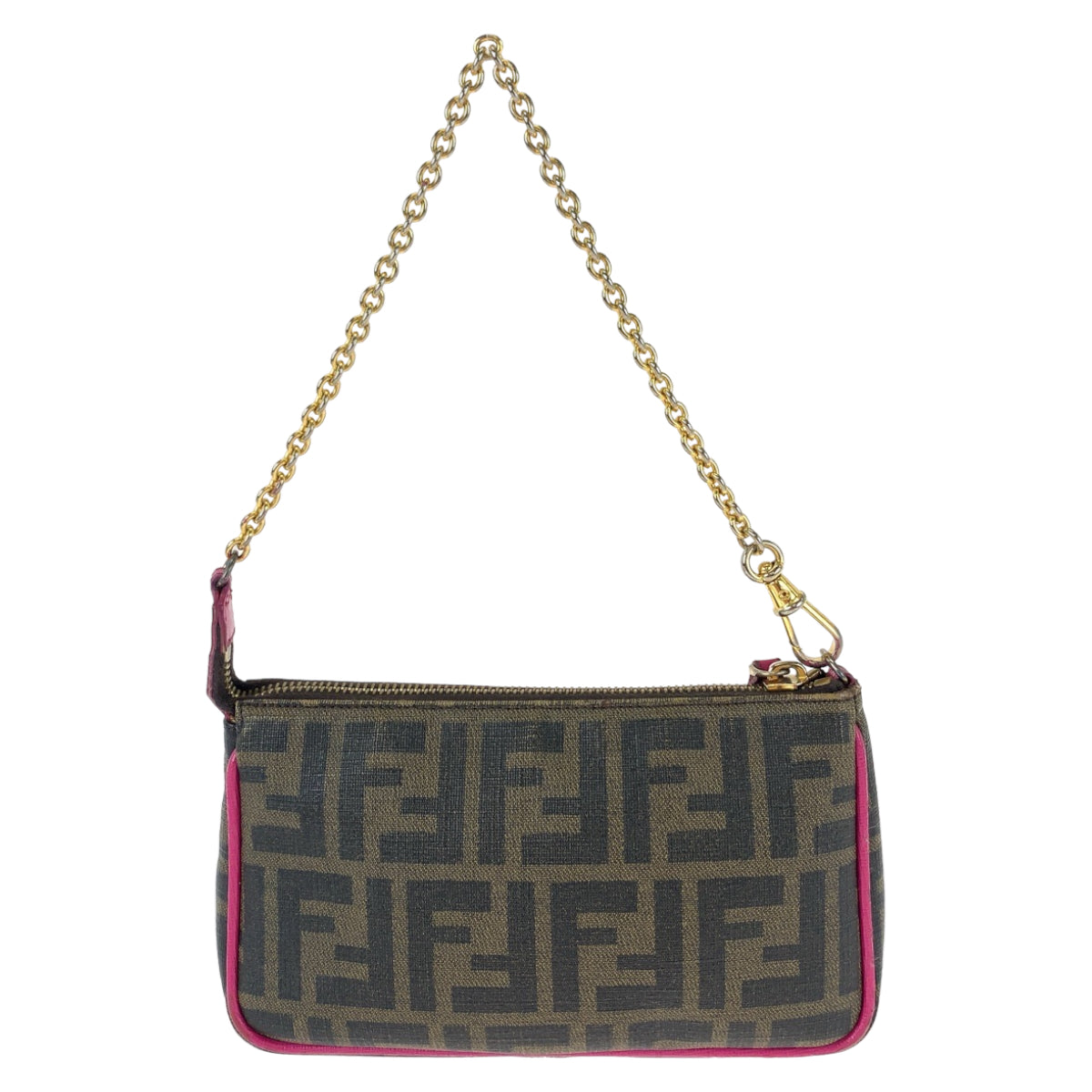 FENDI Handbag 8M0271 GRP leather Brown Pink Gold Metal Chain Handbag Accessory Pouch Zucca Pattern Women Used