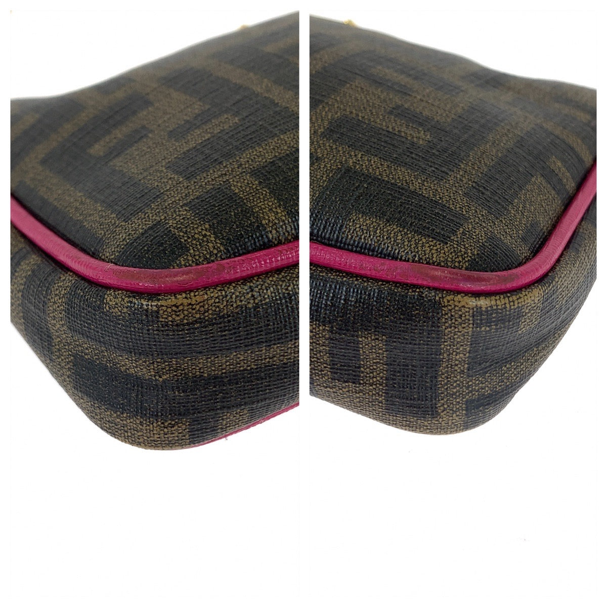 FENDI Handbag 8M0271 GRP leather Brown Pink Gold Metal Chain Handbag Accessory Pouch Zucca Pattern Women Used