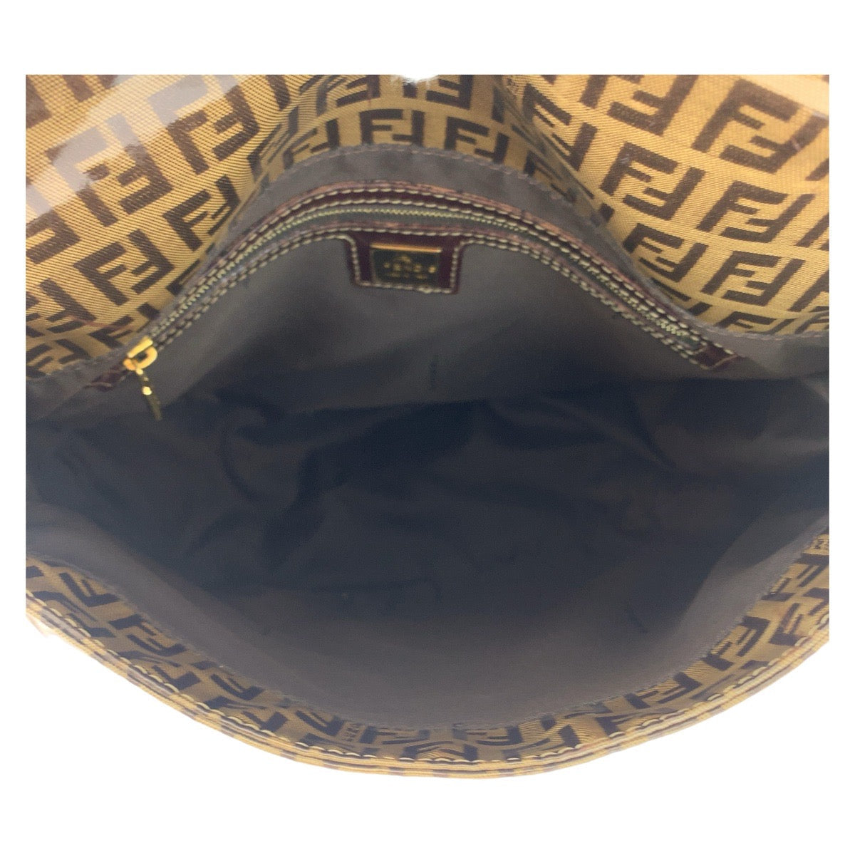 FENDI Shoulder Bag Coated canvas, leather Brown Gold Metal Shoulder Bag Zucchino Zucca Mamma Bucket Women Used