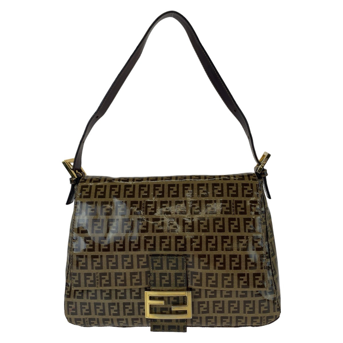 FENDI Shoulder Bag Coated canvas, leather Brown Gold Metal Shoulder Bag Zucchino Zucca Mamma Bucket Women Used