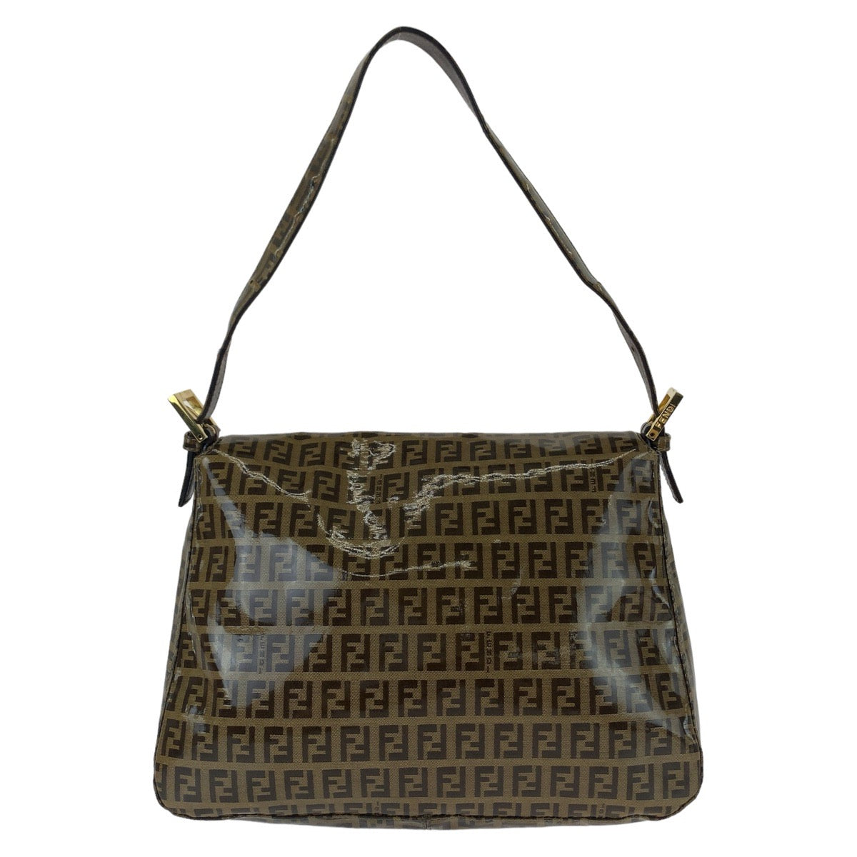 FENDI Shoulder Bag Coated canvas, leather Brown Gold Metal Shoulder Bag Zucchino Zucca Mamma Bucket Women Used