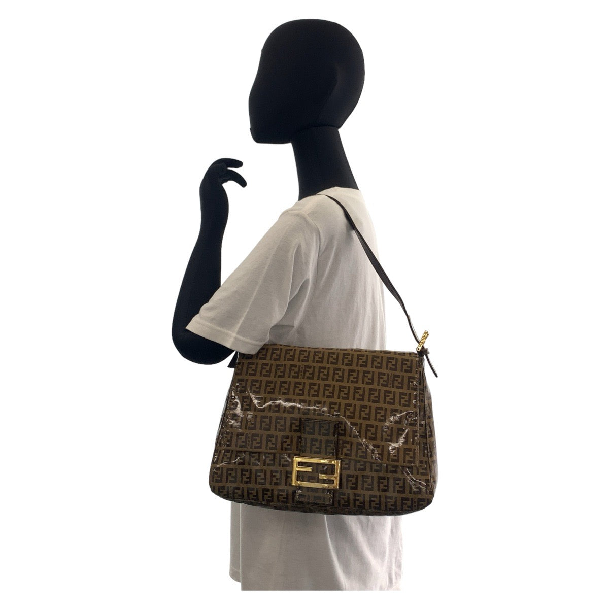 FENDI Shoulder Bag Coated canvas, leather Brown Gold Metal Shoulder Bag Zucchino Zucca Mamma Bucket Women Used