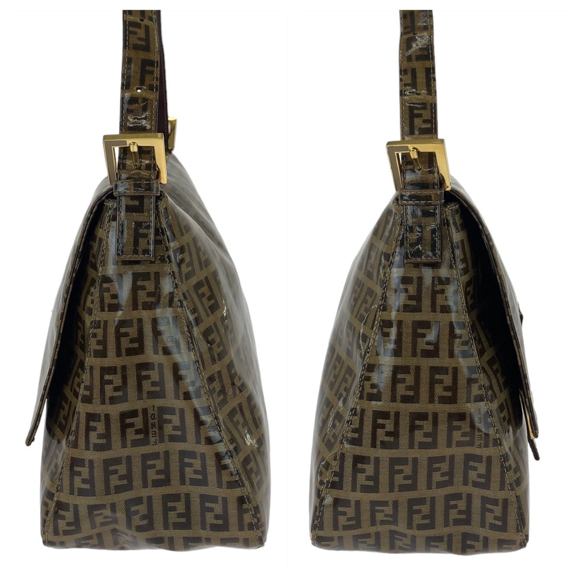 FENDI Shoulder Bag Coated canvas, leather Brown Gold Metal Shoulder Bag Zucchino Zucca Mamma Bucket Women Used