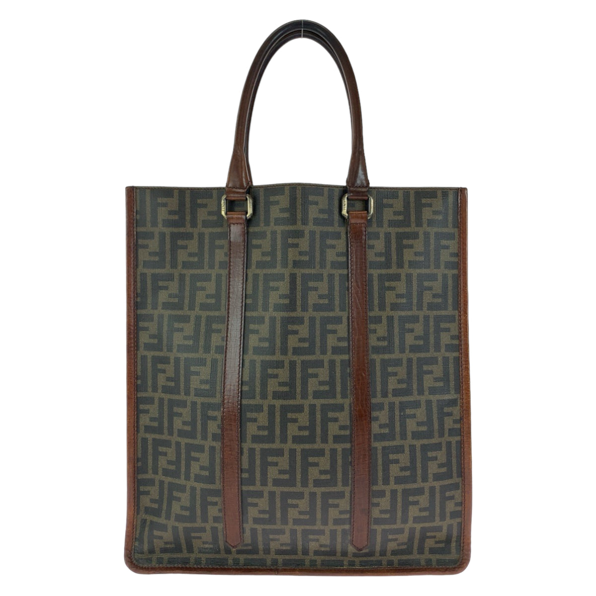 FENDI Tote Bag 7VA243 PVC Brown Silver Metal Tote Bag handbag Zucca Pattern mens Used