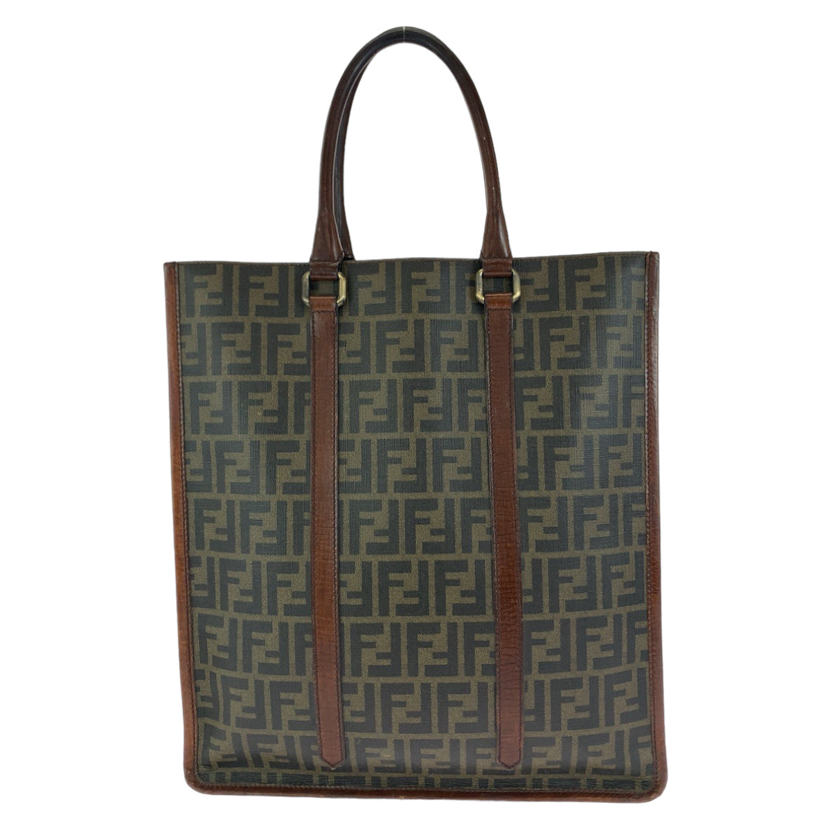 FENDI Tote Bag 7VA243 PVC Brown Silver Metal Tote Bag handbag Zucca Pattern mens Used