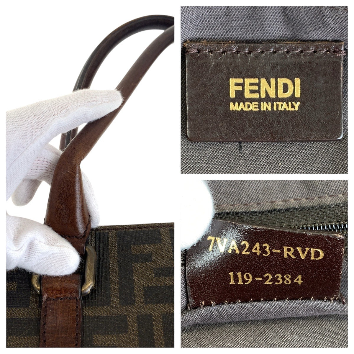 FENDI Tote Bag 7VA243 PVC Brown Silver Metal Tote Bag handbag Zucca Pattern mens Used