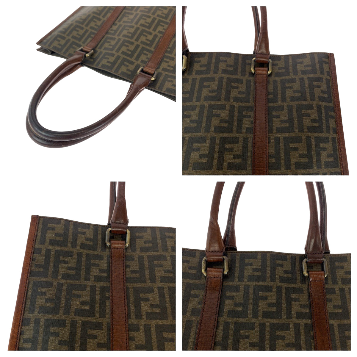 FENDI Tote Bag 7VA243 PVC Brown Silver Metal Tote Bag handbag Zucca Pattern mens Used