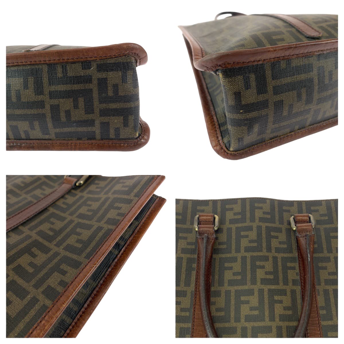 FENDI Tote Bag 7VA243 PVC Brown Silver Metal Tote Bag handbag Zucca Pattern mens Used