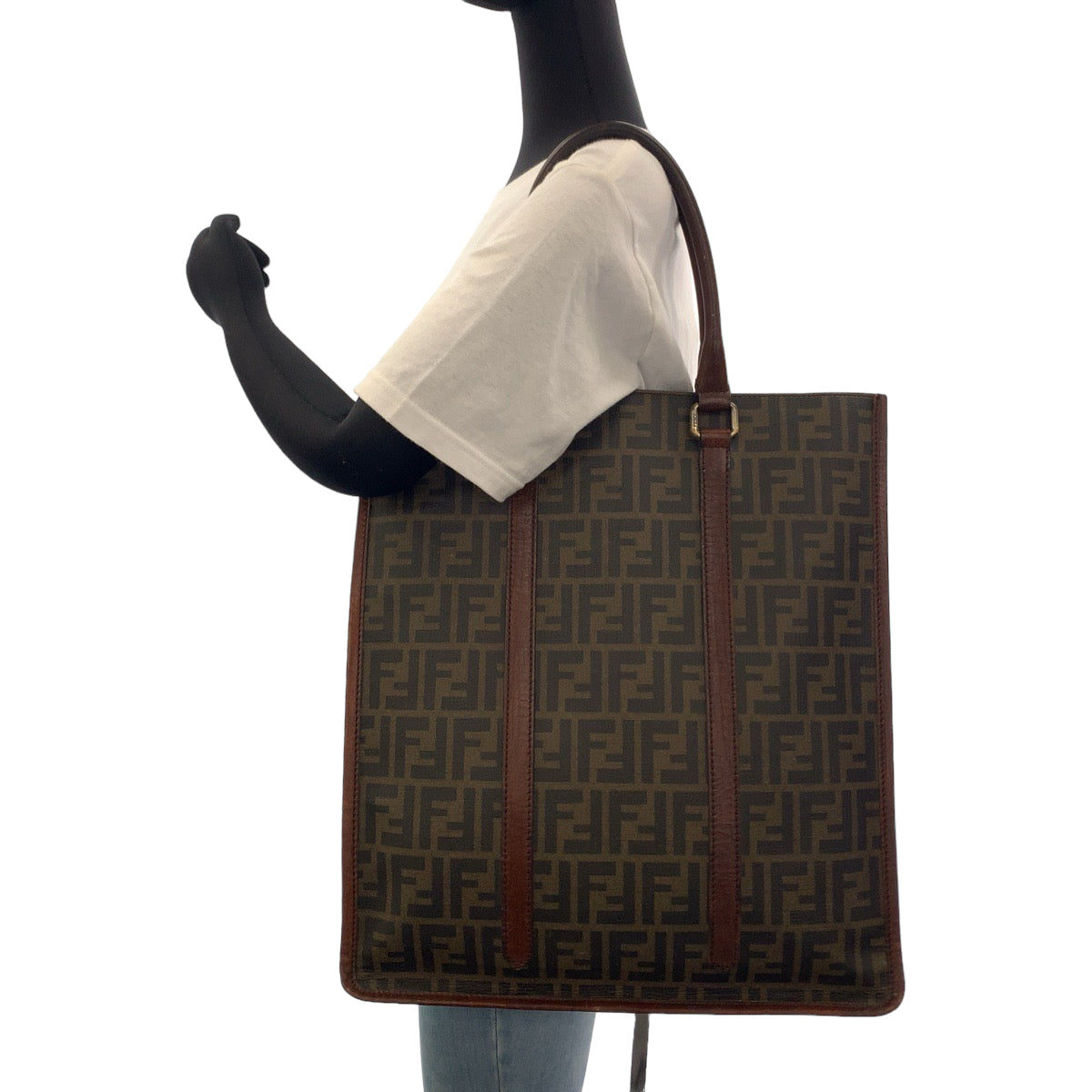 FENDI Tote Bag 7VA243 PVC Brown Silver Metal Tote Bag handbag Zucca Pattern mens Used