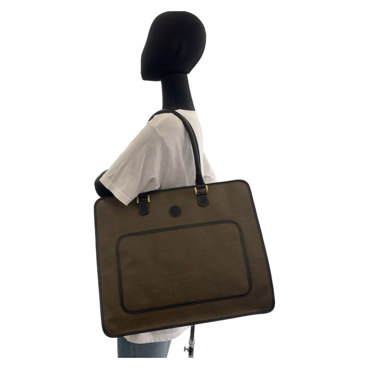 FENDI Business bag PVC, Leather Brown Gold Metal Business Bag Tote Bag A4 compatible Women Used