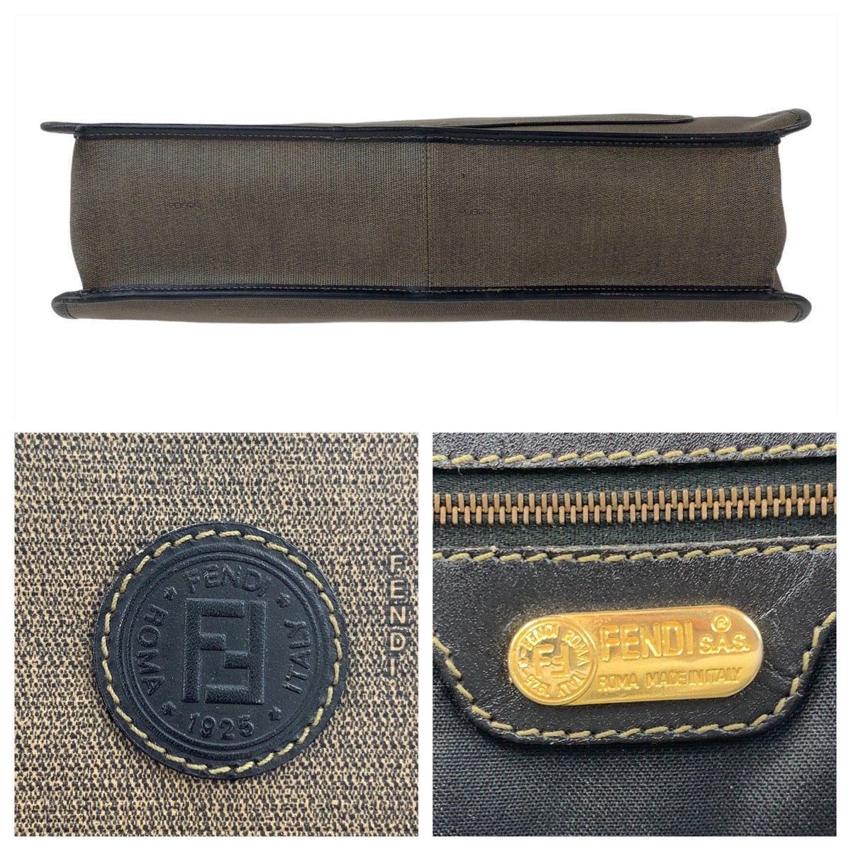 FENDI Business bag PVC, Leather Brown Gold Metal Business Bag Tote Bag A4 compatible Women Used