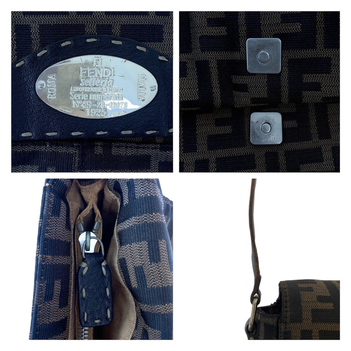 FENDI Shoulder Bag Canvas, Leather Brown Gold Metal Crossbody Shoulder Bag Messenger Bag Zucca Women Used
