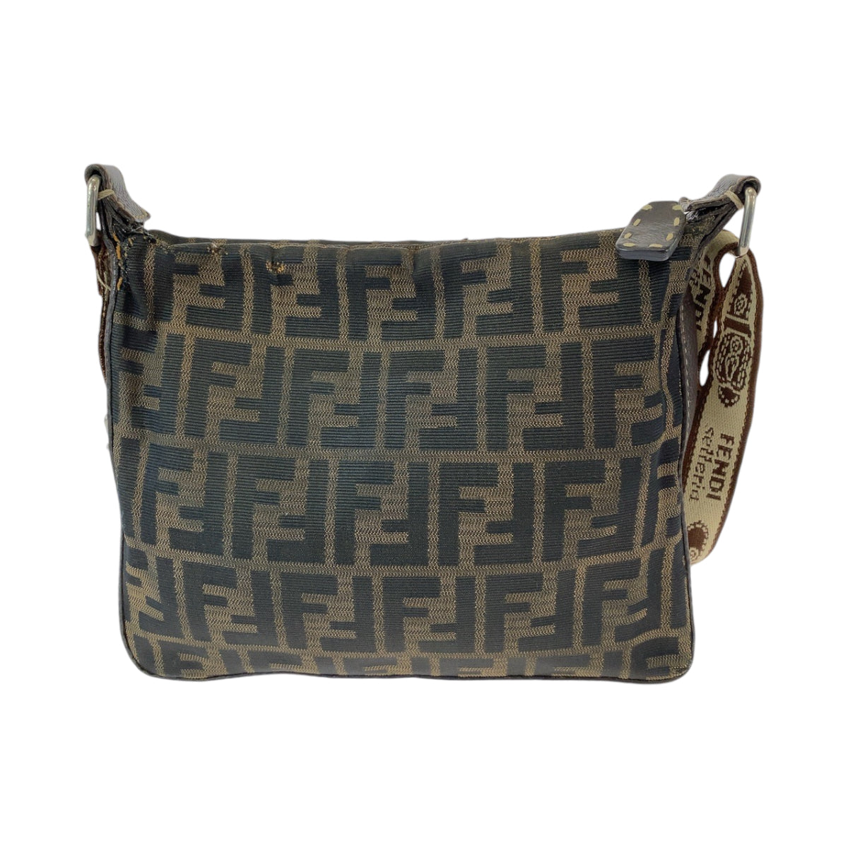 FENDI Shoulder Bag 8BT092 canvas Brown Beige Gold Metal Shoulder Bag pochette Zucca Pattern Women Used