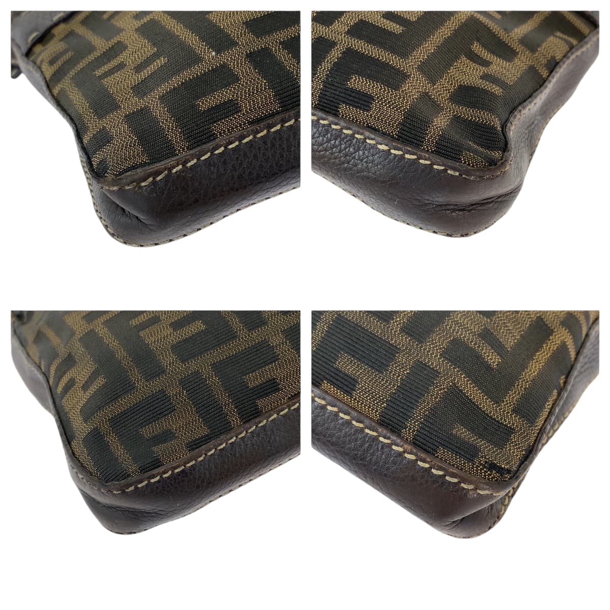 FENDI Shoulder Bag 8BT092 canvas Brown Beige Gold Metal Shoulder Bag pochette Zucca Pattern Women Used