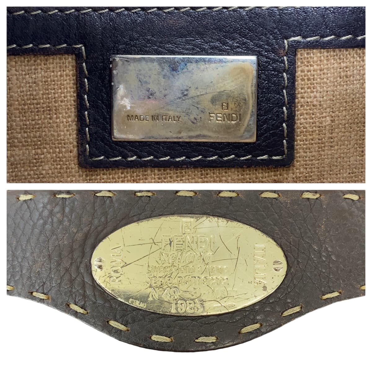 FENDI Shoulder Bag 8BT092 canvas Brown Beige Gold Metal Shoulder Bag pochette Zucca Pattern Women Used