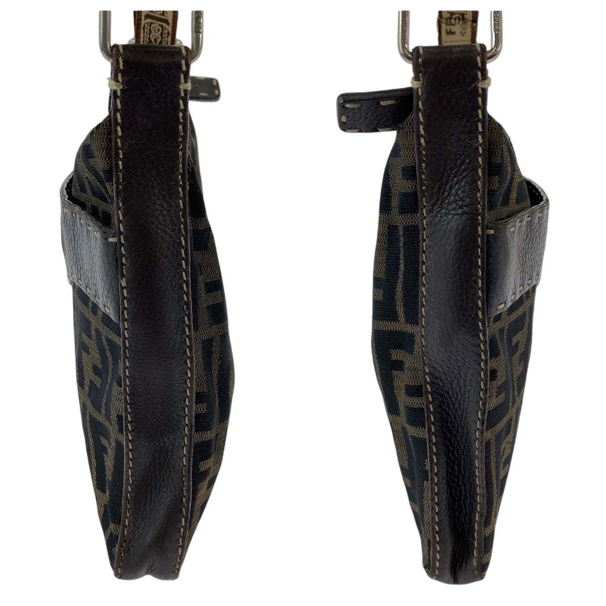 FENDI Shoulder Bag 8BT092 canvas Brown Beige Gold Metal Shoulder Bag pochette Zucca Pattern Women Used