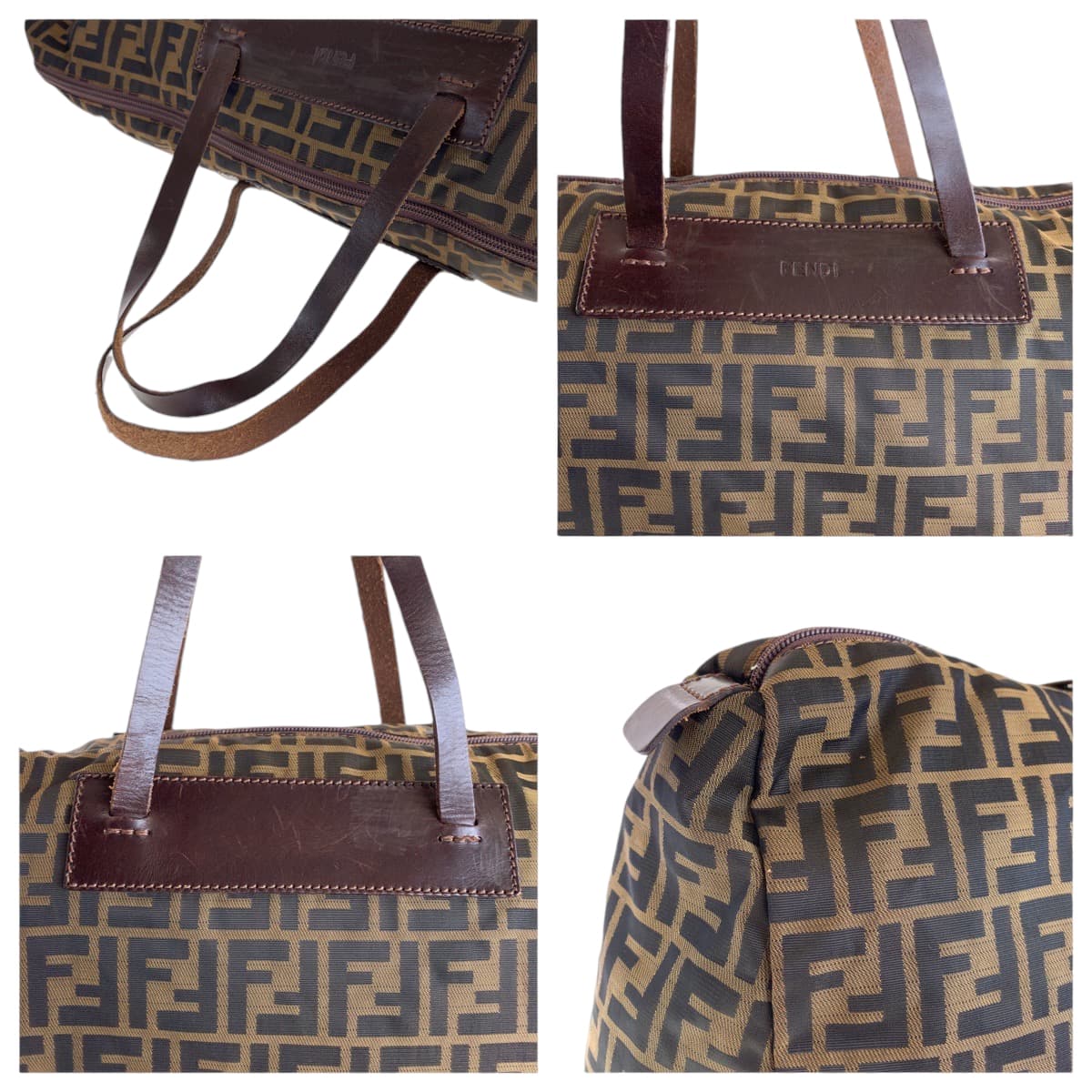 FENDI Tote Bag 15418 0 009 canvas Brown Silver Metal Tote Bag handbag Zucca Women Used