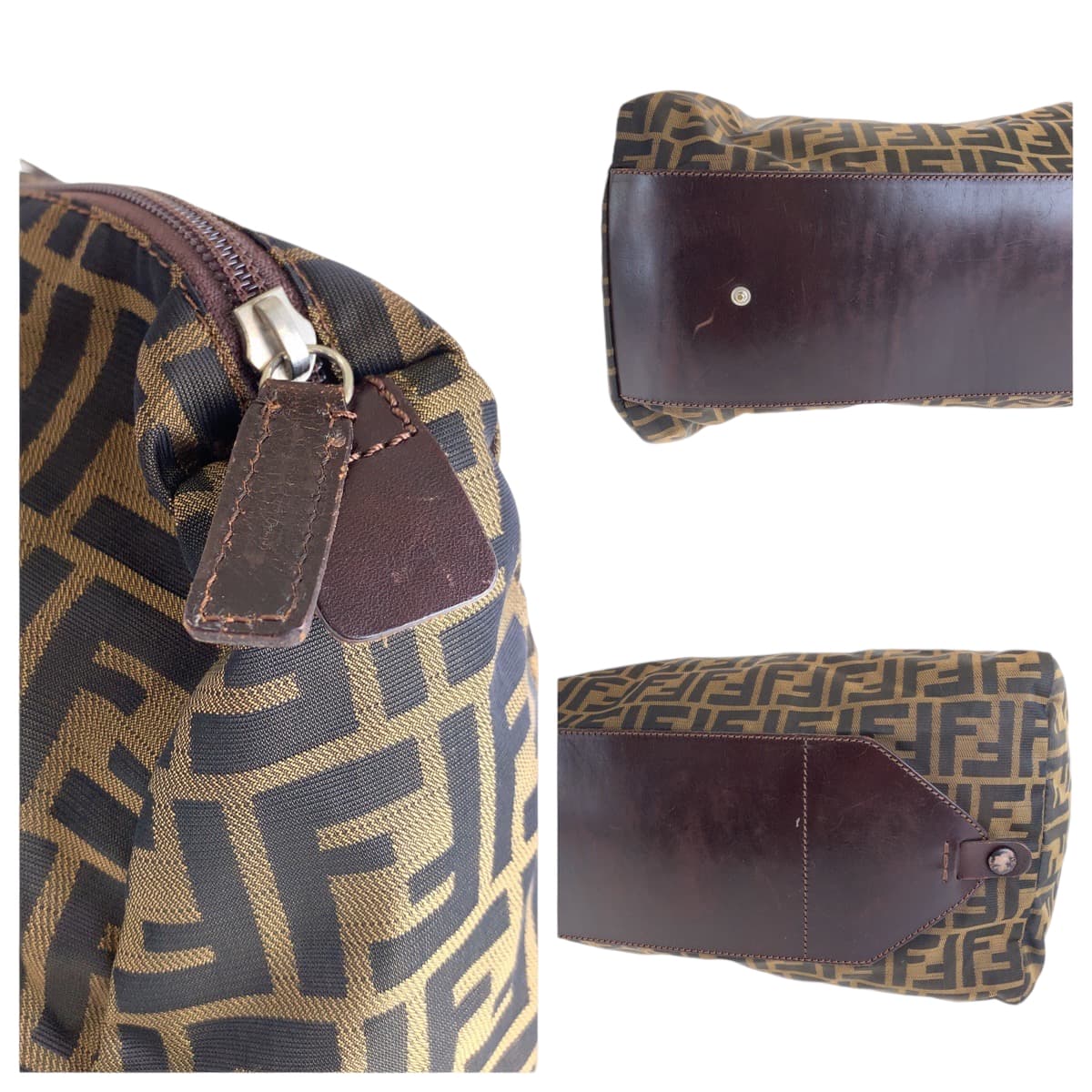 FENDI Tote Bag 15418 0 009 canvas Brown Silver Metal Tote Bag handbag Zucca Women Used