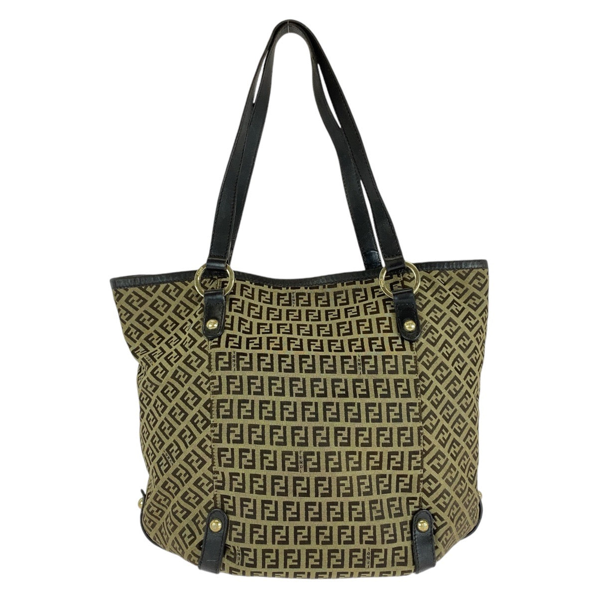 FENDI Tote Bag Canvas, Leather Brown Gold Metal Tote Bag Shoulder Bag Zucchino Women Used