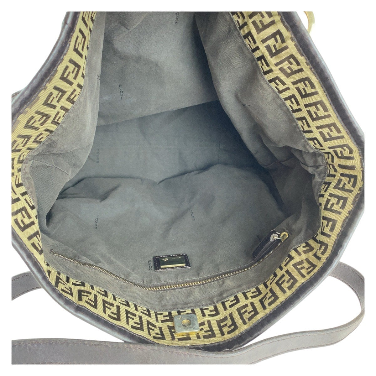 FENDI Tote Bag Canvas, Leather Brown Gold Metal Tote Bag Shoulder Bag Zucchino Women Used