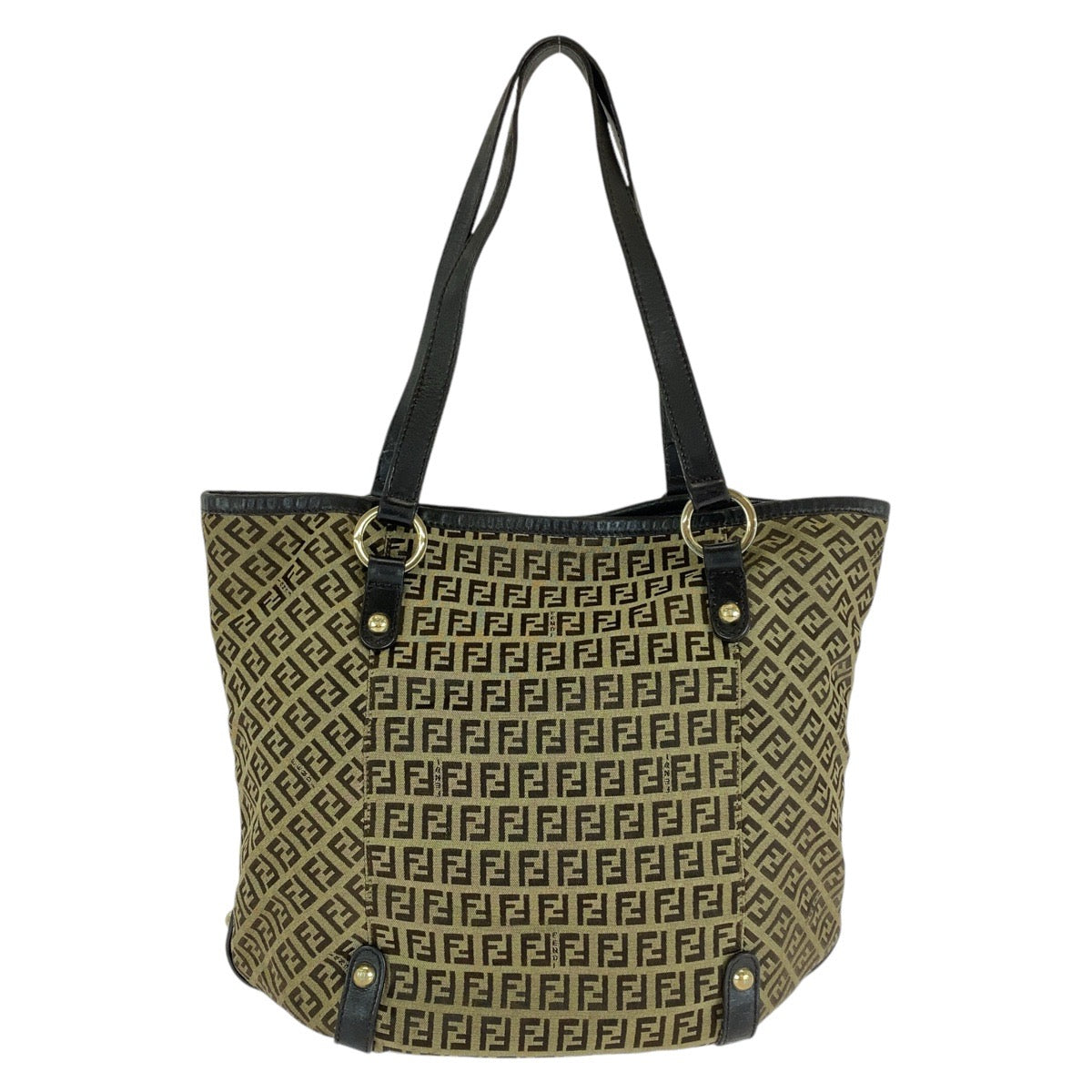FENDI Tote Bag Canvas, Leather Brown Gold Metal Tote Bag Shoulder Bag Zucchino Women Used
