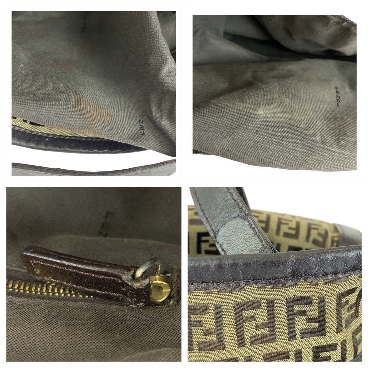 FENDI Tote Bag Canvas, Leather Brown Gold Metal Tote Bag Shoulder Bag Zucchino Women Used